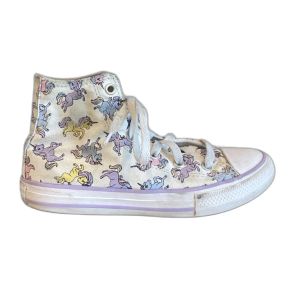 Girl's White Chuck Taylor Converse High Tops with Pastel Colored Unicorns Size 1 - Picture 6 of 14